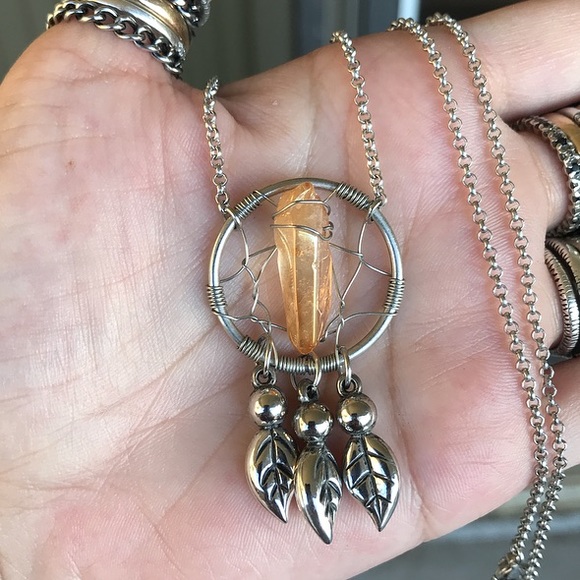 Boho wire wrap orange aura crystal dream catcher - Picture 5 of 8